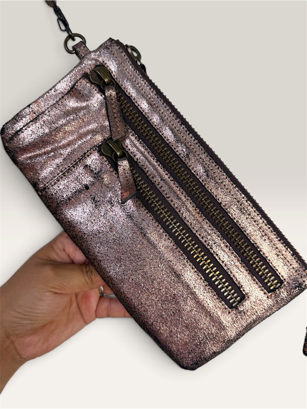 Anthropologie Holding Horses Wristlet Clutch Purse in Antique Rose Gold